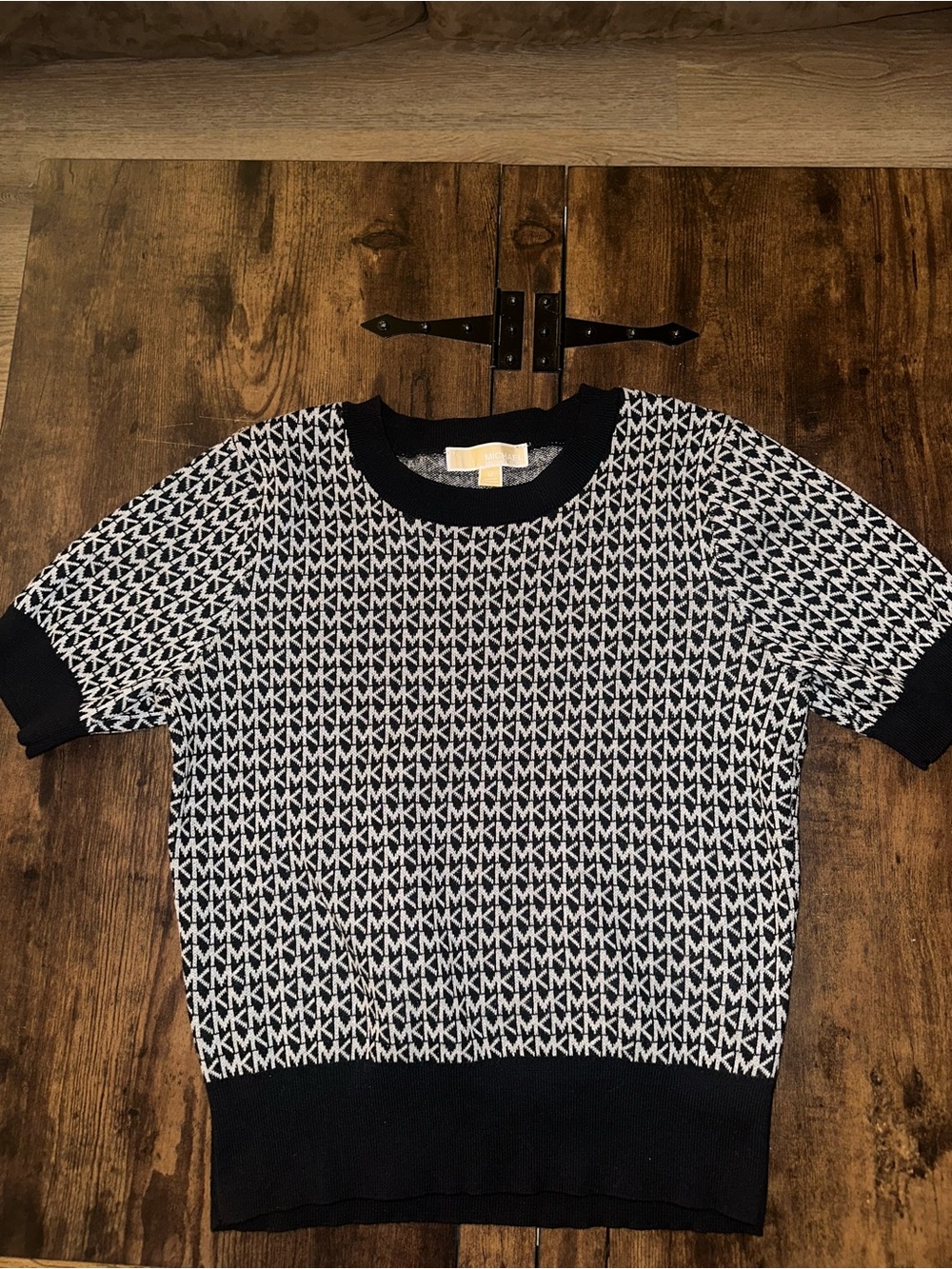 Michael Kors Black and White MK Logo Knit Top